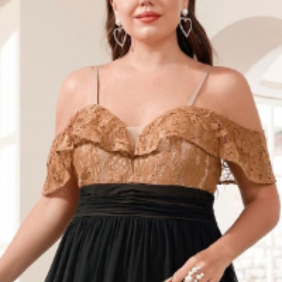 Black  Metallic Gold Max Full Lenght Empire Waist Dress XL New NWOT - Picture 2 of 10